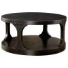 36 in. Antique Black Medium Round Wood Coffee Table with Shelf by Benjara