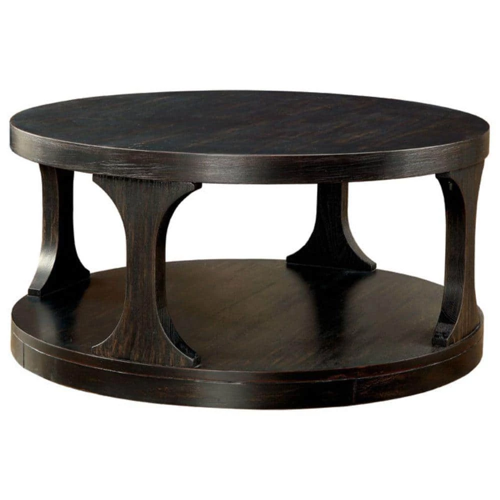 36 in. Antique Black Medium Round Wood Coffee Table with Shelf by Benjara 1 36 in. Antique Black Medium Round Wood Coffee Table with Shelf by Benjara