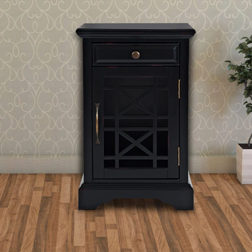 Antique Black Wooden Chair Side Table With Hidden Power Charger by Benjara 3 Antique Black Wooden Chair Side Table With Hidden Power Charger by Benjara - Image 3