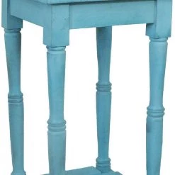 Antique Blue 29 in. Foldable Mango Wood Side Table with Slatted Bottom Shelf by Benjara -Cheap Benjara Store antique blue benjara end side tables bm07541 4f 1000