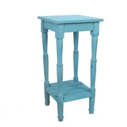 Antique Blue 29 in. Foldable Mango Wood Side Table with Slatted Bottom Shelf by Benjara
