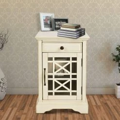 25 in. Antique Cream Wooden Chair side Table with Power Outlets by Benjara -Cheap Benjara Store antique cream benjara end side tables bm181496 31 1000
