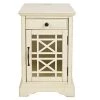 25 in. Antique Cream Wooden Chair side Table with Power Outlets by Benjara