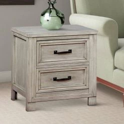 Transitional Antique White 2-Drawer Wooden Cabinet Nightstand with Molded Trim by Benjara -Cheap Benjara Store antique white benjara accent cabinets bm203220 31 1000