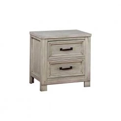 Transitional Antique White 2-Drawer Wooden Cabinet Nightstand with Molded Trim by Benjara