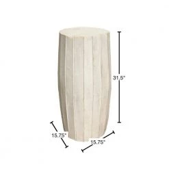 Sia 31.5 in. Antique White Backless Wood Stool with Elongated Drum Shape and Round Base by Benjara -Cheap Benjara Store antique white benjara bar stools bm274803 40 1000