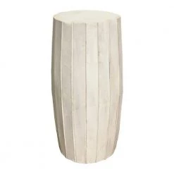 Sia 31.5 in. Antique White Backless Wood Stool with Elongated Drum Shape and Round Base by Benjara