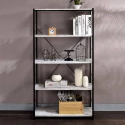 57 in. H Antique White Wooden 5-Shelf Ladder Style Bookcase with X-Shaped Backing by Benjara 11 57 in. H Antique White Wooden 5-Shelf Ladder Style Bookcase with X-Shaped Backing by Benjara -Cheap Benjara Store antique white benjara bookcases bookshelves bm237181 31 1000