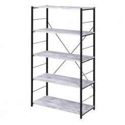 Cheap Benjara Store 14 57 in. H Antique White Wooden 5-Shelf Ladder Style Bookcase with X-Shaped Backing by Benjara