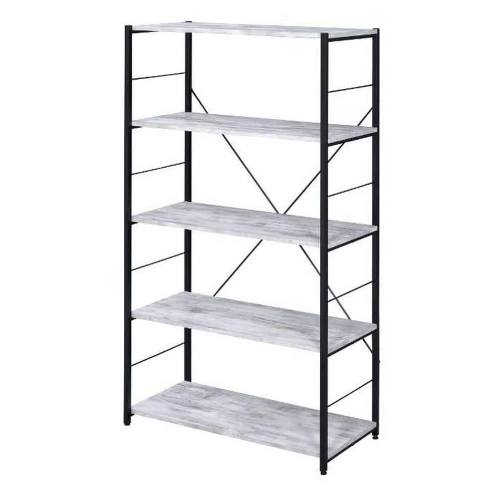 57 in. H Antique White Wooden 5-Shelf Ladder Style Bookcase with X-Shaped Backing by Benjara 1 57 in. H Antique White Wooden 5-Shelf Ladder Style Bookcase with X-Shaped Backing by Benjara