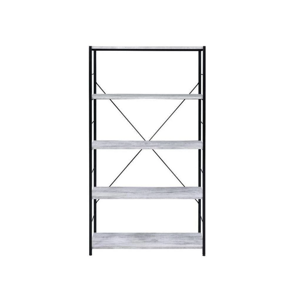 57 in. H Antique White Wooden 5-Shelf Ladder Style Bookcase with X-Shaped Backing by Benjara 2 57 in. H Antique White Wooden 5-Shelf Ladder Style Bookcase with X-Shaped Backing by Benjara - Image 2