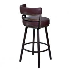 Eva 39 in. Auburn Brown Low Back Metal Frame Swivel Bar Stool with Vegan Leather Seat by Benjara -Cheap Benjara Store auburn brown benjara bar stools bm282063 c3 1000