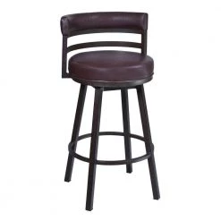 Eva 35 in. Auburn Brown Low Back Metal Frame Swivel Counter Stool with Vegan Leather Seat by Benjara -Cheap Benjara Store auburn brown benjara bar stools bm282082 31 1000