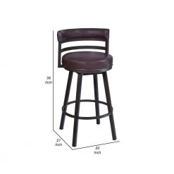 Eva 35 in. Auburn Brown Low Back Metal Frame Swivel Counter Stool with Vegan Leather Seat by Benjara -Cheap Benjara Store auburn brown benjara bar stools bm282082 44 1000