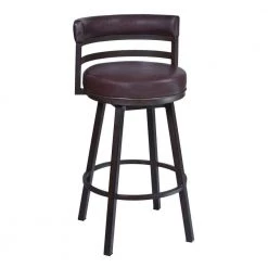 Eva 35 in. Auburn Brown Low Back Metal Frame Swivel Counter Stool with Vegan Leather Seat by Benjara