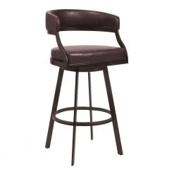 Ava 38 in. Auburn Brown Low Back Metal Frame Swivel Counter Stool with Faux Leather Seat by Benjara -Cheap Benjara Store auburn brown benjara bar stools bm282106 31 1000