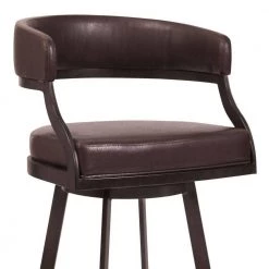 Ava 38 in. Auburn Brown Low Back Metal Frame Swivel Counter Stool with Faux Leather Seat by Benjara -Cheap Benjara Store auburn brown benjara bar stools bm282106 4f 1000
