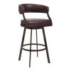 Ava 38 in. Auburn Brown Low Back Metal Frame Swivel Counter Stool with Faux Leather Seat by Benjara