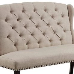 Beige and Black Fabric Upholstered Wing back Bench with Sturdy Wooden Legs 42" H x 48" W x 25" D by Benjara 11 Beige and Black Fabric Upholstered Wing back Bench with Sturdy Wooden Legs 42" H x 48" W x 25" D by Benjara -Cheap Benjara Store beige and black benjara bedroom benches bm131234 1f 1000