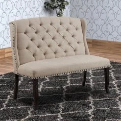 Beige and Black Fabric Upholstered Wing back Bench with Sturdy Wooden Legs 42" H x 48" W x 25" D by Benjara 13 Beige and Black Fabric Upholstered Wing back Bench with Sturdy Wooden Legs 42" H x 48" W x 25" D by Benjara -Cheap Benjara Store beige and black benjara bedroom benches bm131234 31 1000