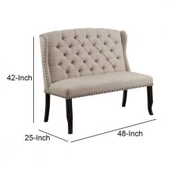 Beige and Black Fabric Upholstered Wing back Bench with Sturdy Wooden Legs 42" H x 48" W x 25" D by Benjara 12 Beige and Black Fabric Upholstered Wing back Bench with Sturdy Wooden Legs 42" H x 48" W x 25" D by Benjara -Cheap Benjara Store beige and black benjara bedroom benches bm131234 44 1000