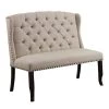 Beige and Black Fabric Upholstered Wing back Bench with Sturdy Wooden Legs 42" H x 48" W x 25" D by Benjara