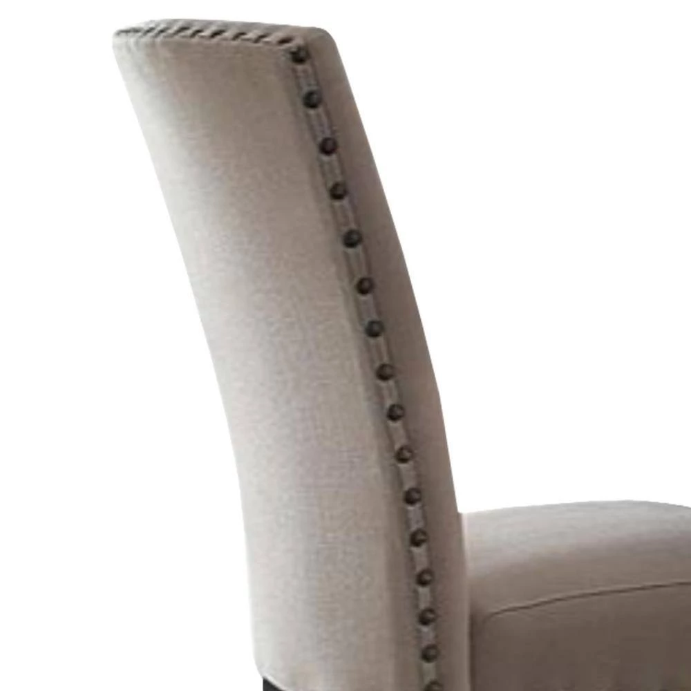 Nailhead Trim Beige and Brown Fabric Upholstered Wooden Side Chair (Set of 2) by Benjara 5 Nailhead Trim Beige and Brown Fabric Upholstered Wooden Side Chair (Set of 2) by Benjara - Image 5