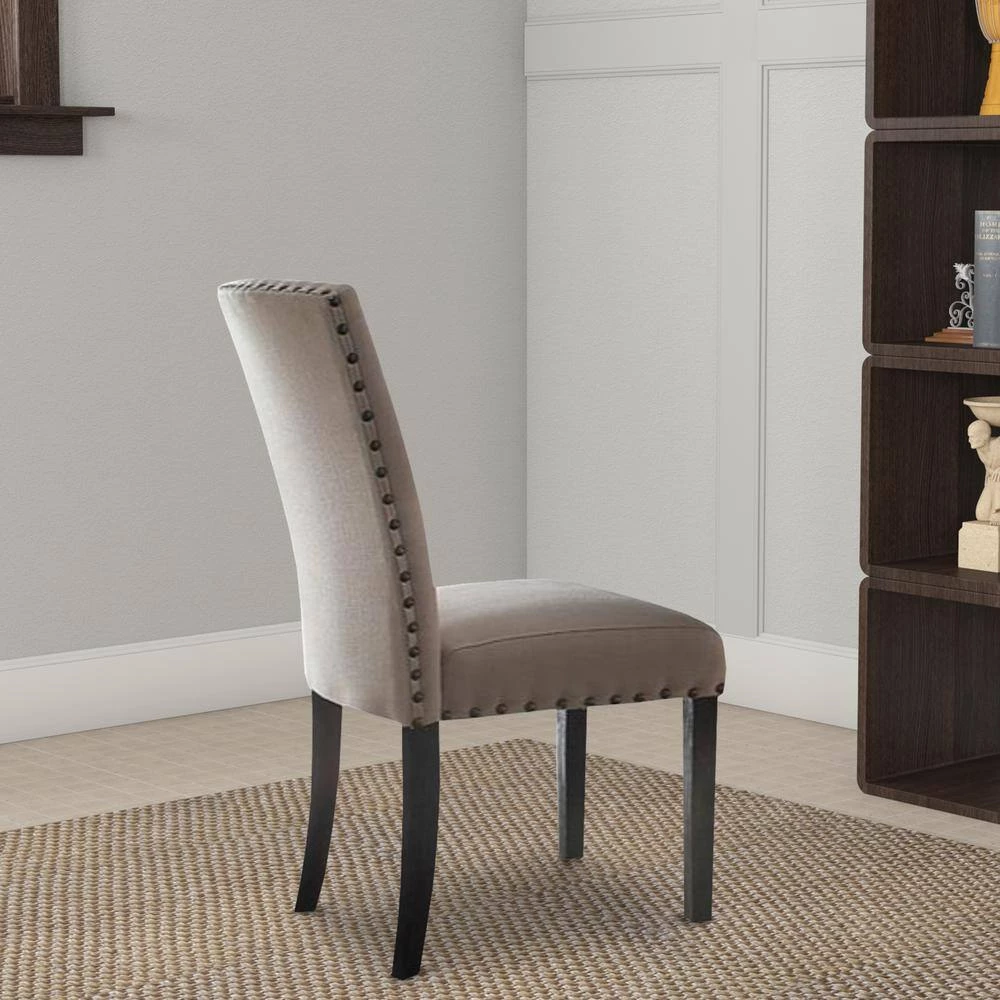 Nailhead Trim Beige and Brown Fabric Upholstered Wooden Side Chair (Set of 2) by Benjara 8 Nailhead Trim Beige and Brown Fabric Upholstered Wooden Side Chair (Set of 2) by Benjara - Image 8