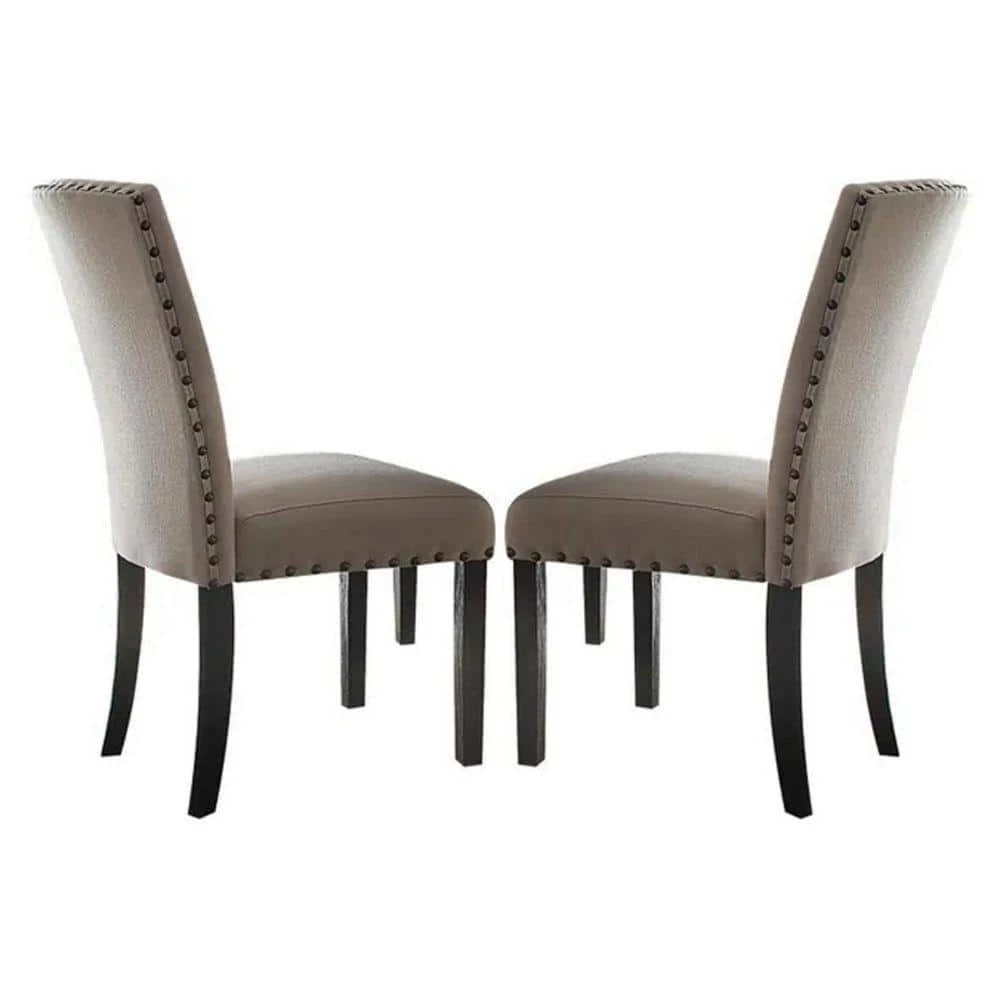 Nailhead Trim Beige and Brown Fabric Upholstered Wooden Side Chair (Set of 2) by Benjara 1 Nailhead Trim Beige and Brown Fabric Upholstered Wooden Side Chair (Set of 2) by Benjara