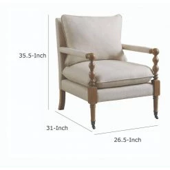 Beige and Brown with Manchette Armrest Fabric Upholstered Wooden Accent Chair by Benjara -Cheap Benjara Store beige and brown benjara accent chairs bm196738 44 1000