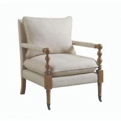 Beige and Brown with Manchette Armrest Fabric Upholstered Wooden Accent Chair by Benjara