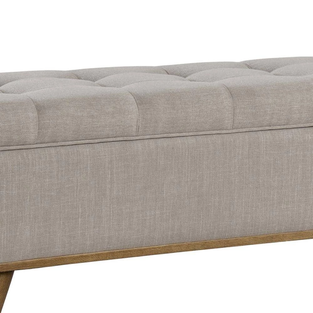 Beige and Brown Fabric Upholstered Wooden Storage Bench with Tufting Details 16 in. L x 46 in. W x 18 in. H by Benjara 5 Beige and Brown Fabric Upholstered Wooden Storage Bench with Tufting Details 16 in. L x 46 in. W x 18 in. H by Benjara - Image 5