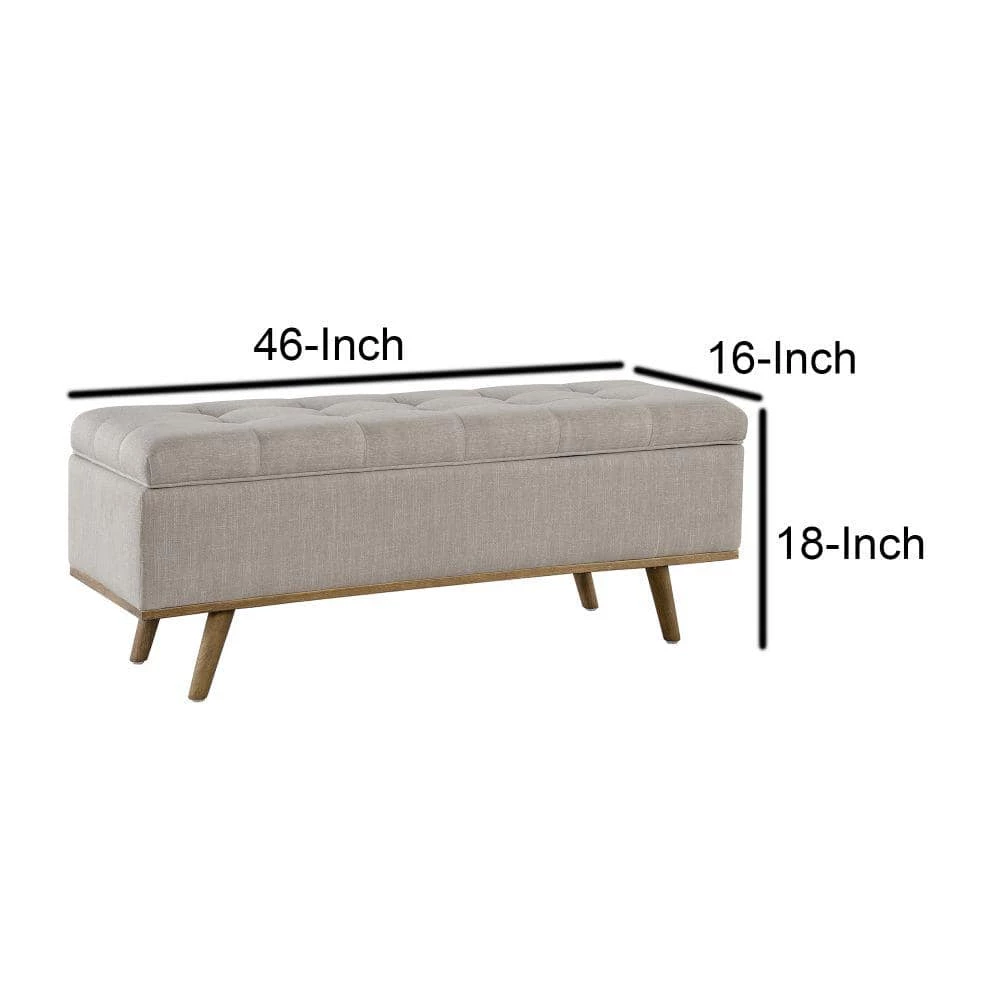 Beige and Brown Fabric Upholstered Wooden Storage Bench with Tufting Details 16 in. L x 46 in. W x 18 in. H by Benjara 6 Beige and Brown Fabric Upholstered Wooden Storage Bench with Tufting Details 16 in. L x 46 in. W x 18 in. H by Benjara - Image 6