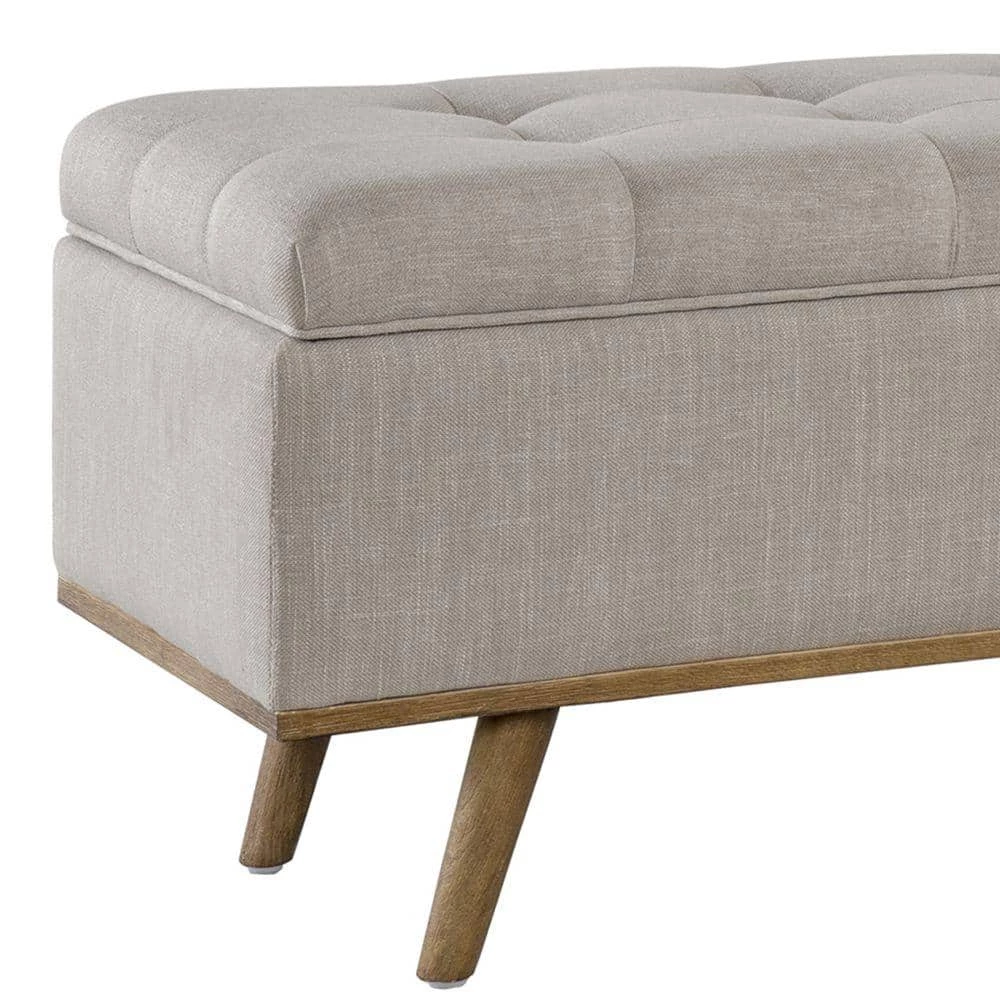 Beige and Brown Fabric Upholstered Wooden Storage Bench with Tufting Details 16 in. L x 46 in. W x 18 in. H by Benjara 4 Beige and Brown Fabric Upholstered Wooden Storage Bench with Tufting Details 16 in. L x 46 in. W x 18 in. H by Benjara - Image 4