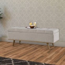 Beige and Brown Fabric Upholstered Wooden Storage Bench with Tufting Details 16 in. L x 46 in. W x 18 in. H by Benjara 10 Beige and Brown Fabric Upholstered Wooden Storage Bench with Tufting Details 16 in. L x 46 in. W x 18 in. H by Benjara -Cheap Benjara Store beige and brown benjara bedroom benches bm195729 c3 1000