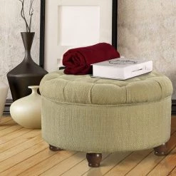 Beige and Brown Fabric Upholstered Wooden Ottoman with Tufted Lift Off Lid Storage by Benjara -Cheap Benjara Store beige and brown benjara ottomans bm194137 31 1000