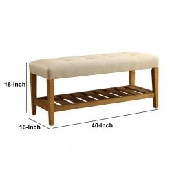 40 in. L x 16 in. W x 18 in. H Beige and Oak Wooden Bench by Benjara -Cheap Benjara Store beige and oak benjara bedroom benches bm158809 44 1000
