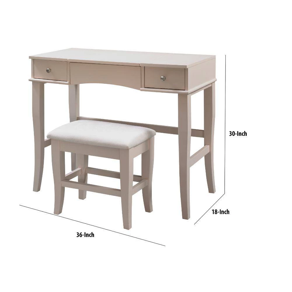 Beige and White Wooden Vanity Set with Flip Top Mirror and 2 Drawers 30 in. x 36 in. x 18 in. by Benjara 4 Beige and White Wooden Vanity Set with Flip Top Mirror and 2 Drawers 30 in. x 36 in. x 18 in. by Benjara - Image 4