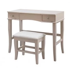 Beige and White Wooden Vanity Set with Flip Top Mirror and 2 Drawers 30 in. x 36 in. x 18 in. by Benjara