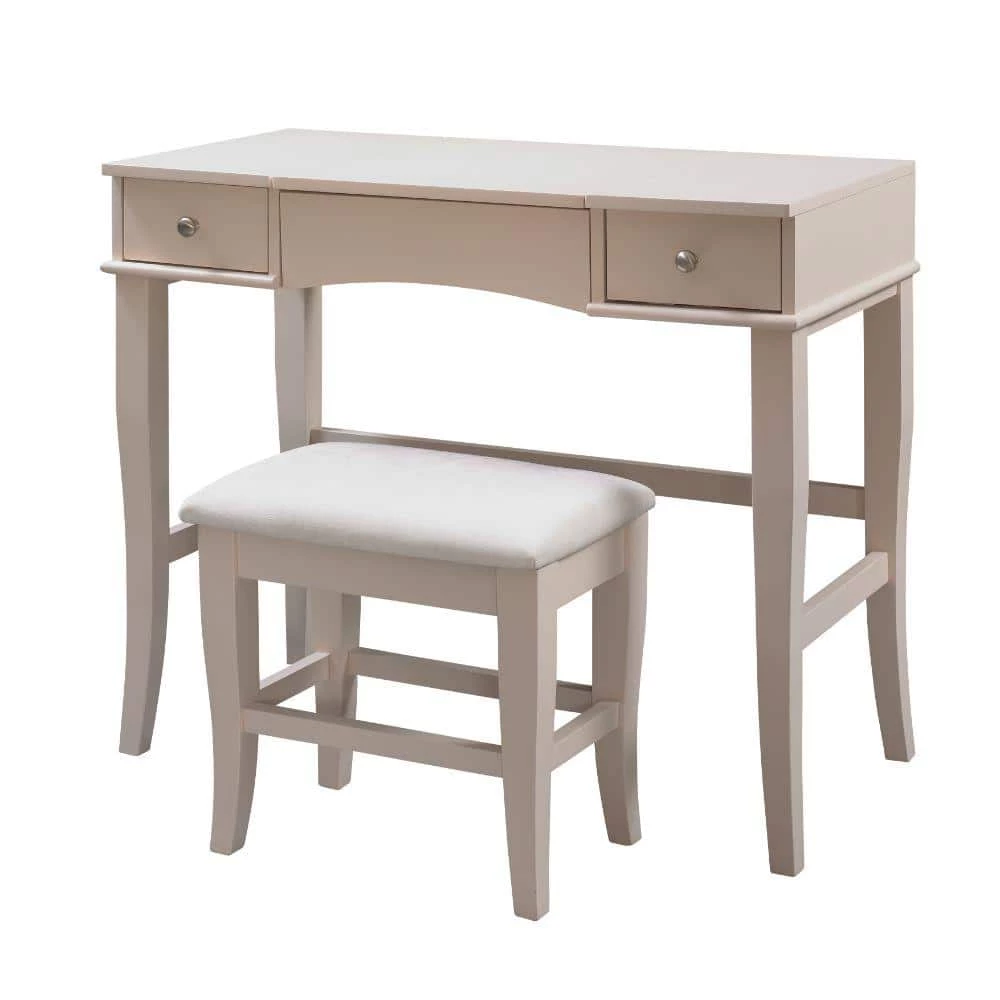 Beige and White Wooden Vanity Set with Flip Top Mirror and 2 Drawers 30 in. x 36 in. x 18 in. by Benjara 1 Beige and White Wooden Vanity Set with Flip Top Mirror and 2 Drawers 30 in. x 36 in. x 18 in. by Benjara