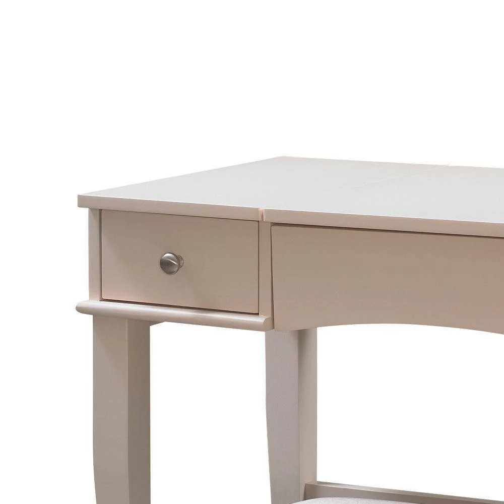 Beige and White Wooden Vanity Set with Flip Top Mirror and 2 Drawers 30 in. x 36 in. x 18 in. by Benjara 2 Beige and White Wooden Vanity Set with Flip Top Mirror and 2 Drawers 30 in. x 36 in. x 18 in. by Benjara - Image 2