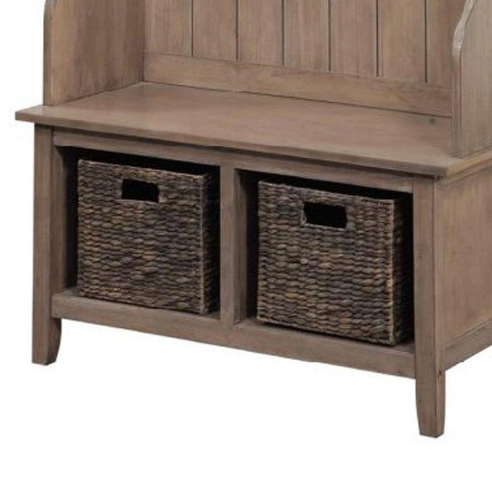 Beige Wooden Frame Hall Tree with 4-Hooks and 2-Open Compartments 37.25 in. L x 73.25 in. W x 17.75 in. H by Benjara 4 Beige Wooden Frame Hall Tree with 4-Hooks and 2-Open Compartments 37.25 in. L x 73.25 in. W x 17.75 in. H by Benjara - Image 4