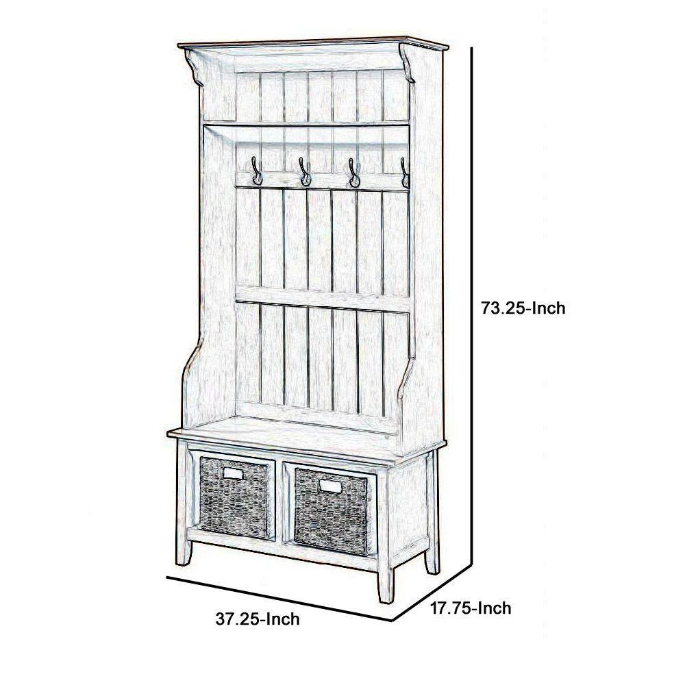 Beige Wooden Frame Hall Tree with 4-Hooks and 2-Open Compartments 37.25 in. L x 73.25 in. W x 17.75 in. H by Benjara 5 Beige Wooden Frame Hall Tree with 4-Hooks and 2-Open Compartments 37.25 in. L x 73.25 in. W x 17.75 in. H by Benjara - Image 5