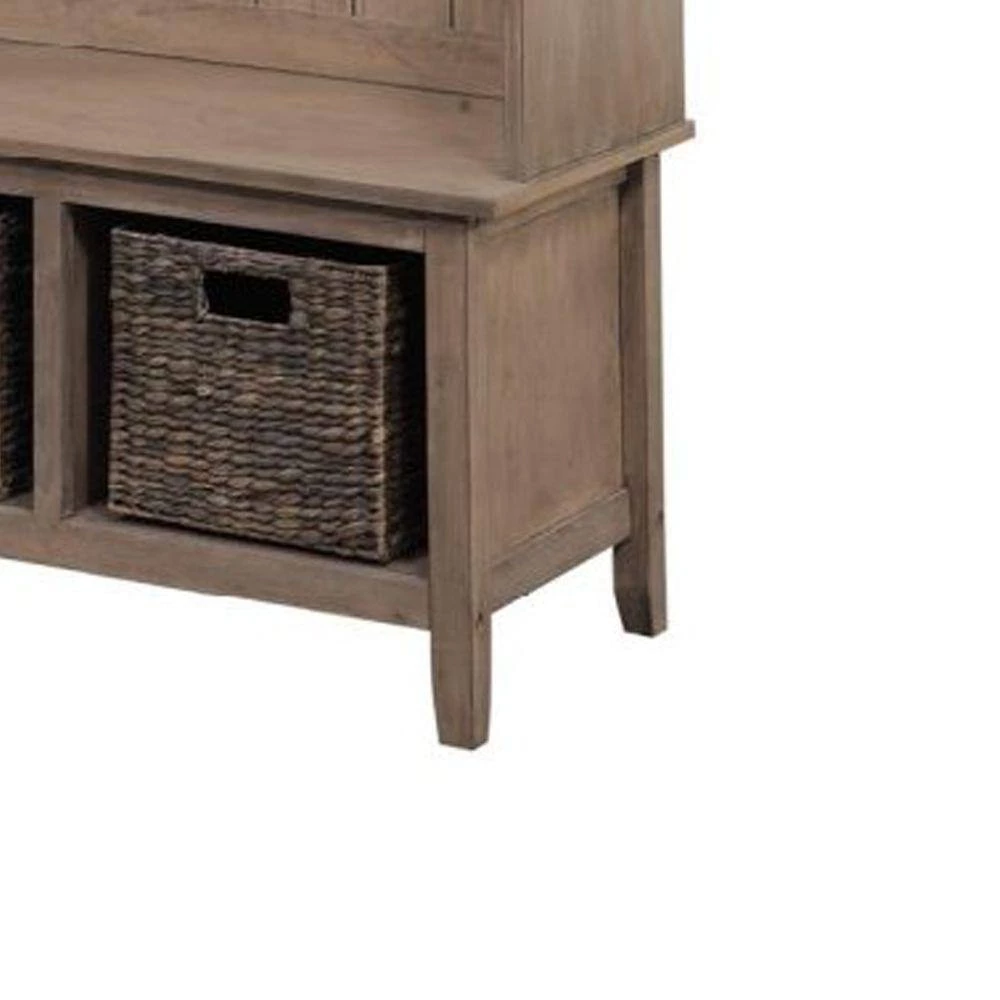 Beige Wooden Frame Hall Tree with 4-Hooks and 2-Open Compartments 37.25 in. L x 73.25 in. W x 17.75 in. H by Benjara 3 Beige Wooden Frame Hall Tree with 4-Hooks and 2-Open Compartments 37.25 in. L x 73.25 in. W x 17.75 in. H by Benjara - Image 3