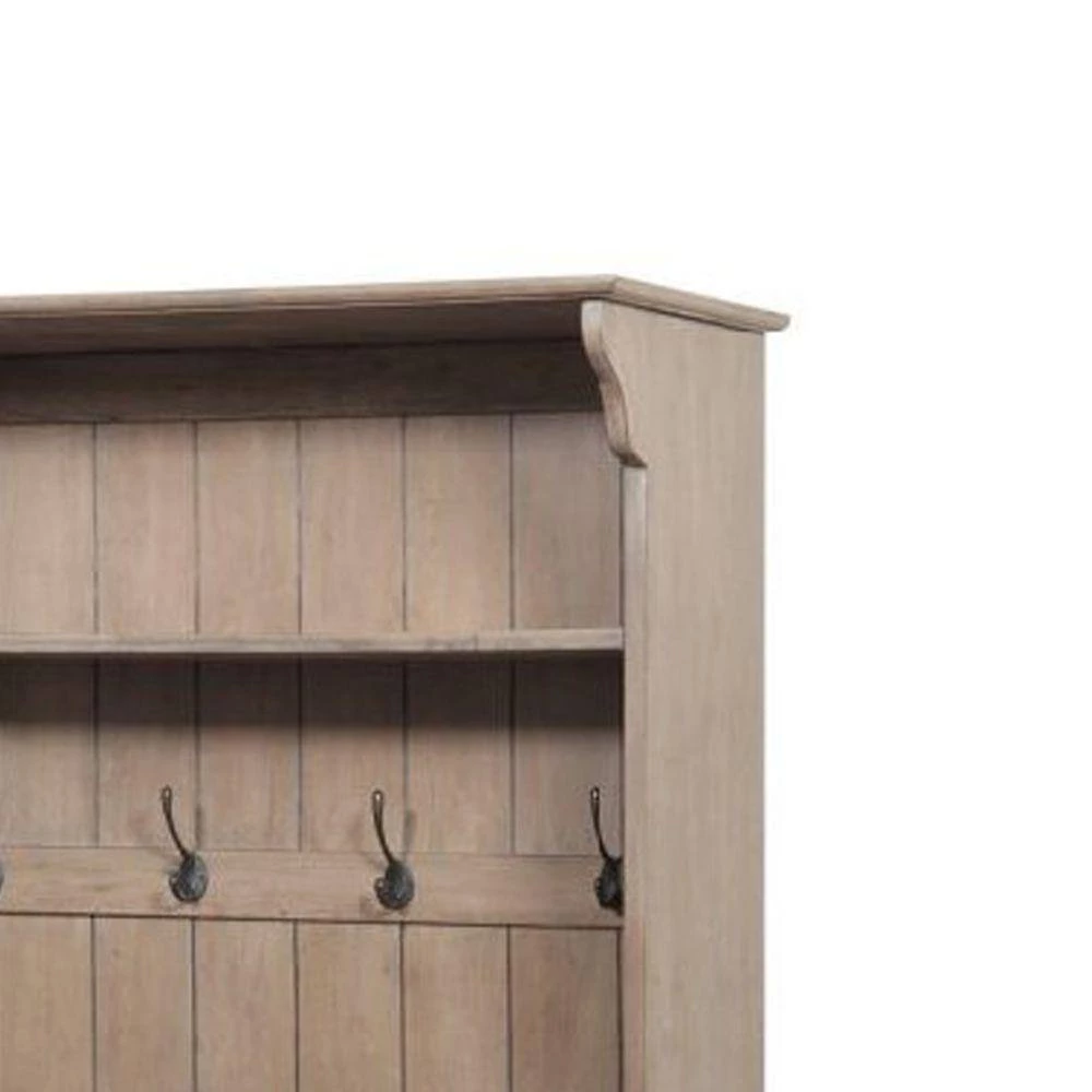 Beige Wooden Frame Hall Tree with 4-Hooks and 2-Open Compartments 37.25 in. L x 73.25 in. W x 17.75 in. H by Benjara 2 Beige Wooden Frame Hall Tree with 4-Hooks and 2-Open Compartments 37.25 in. L x 73.25 in. W x 17.75 in. H by Benjara - Image 2