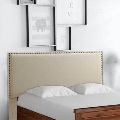 79.5 in. Beige Fabric Upholstered King Size Headboard with Nailhead Trims by Benjara -Cheap Benjara Store beige benjara headboards bm144122 31 1000
