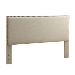 79.5 in. Beige Fabric Upholstered King Size Headboard with Nailhead Trims by Benjara