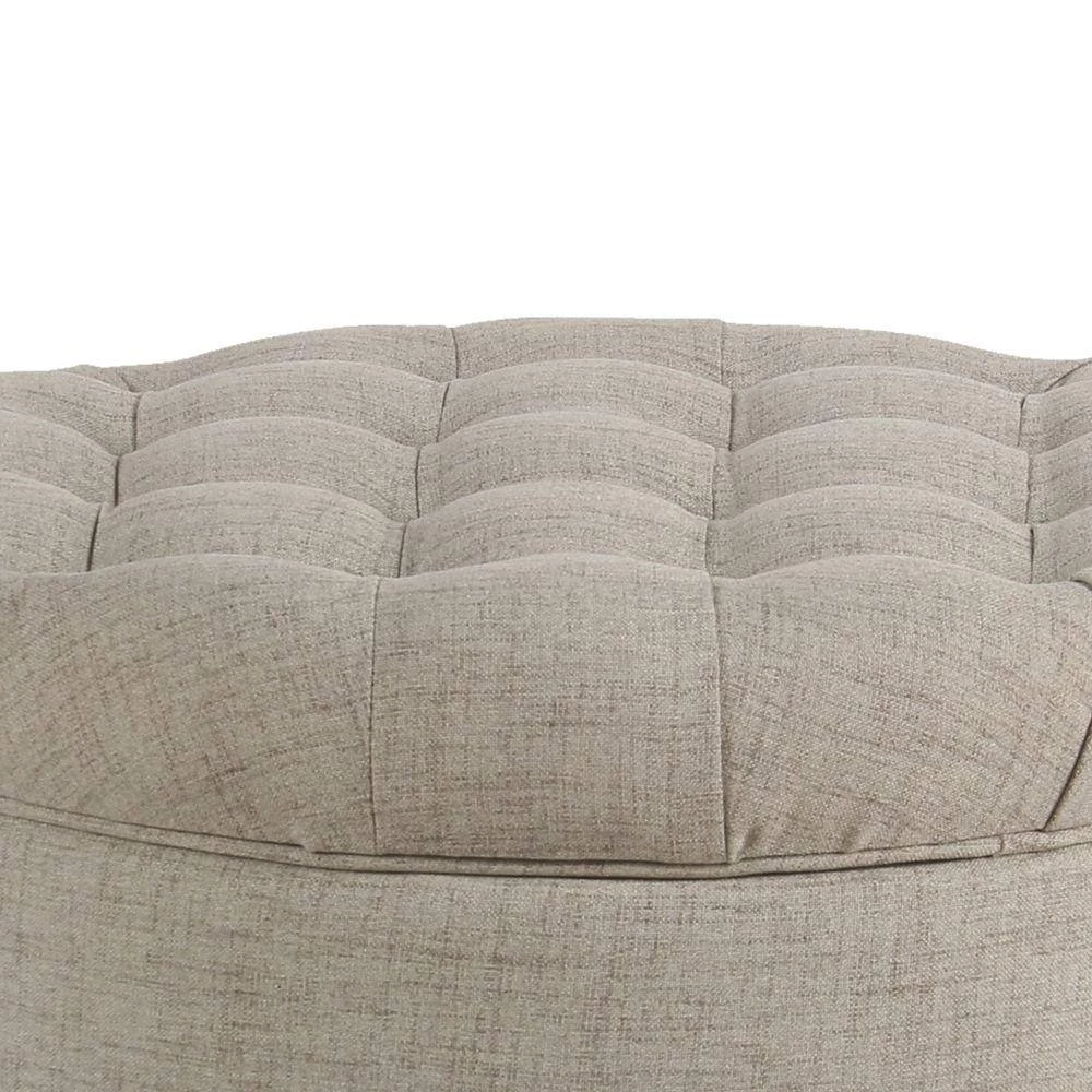 15 in. H x 25 in. W x 25 in. D Beige Fabric Upholstered Wooden Ottoman with Tufted Lift Off Lid Storage by Benjara 4 15 in. H x 25 in. W x 25 in. D Beige Fabric Upholstered Wooden Ottoman with Tufted Lift Off Lid Storage by Benjara - Image 4