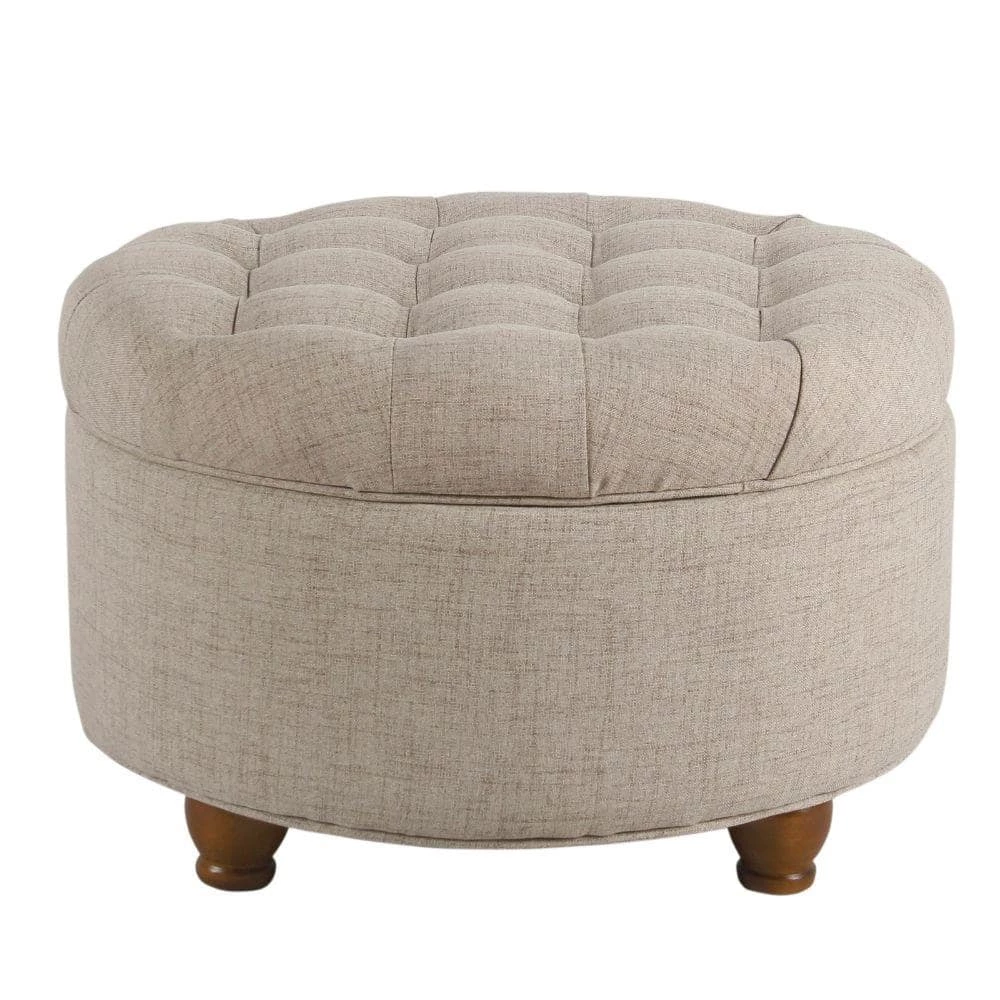 15 in. H x 25 in. W x 25 in. D Beige Fabric Upholstered Wooden Ottoman with Tufted Lift Off Lid Storage by Benjara 1 15 in. H x 25 in. W x 25 in. D Beige Fabric Upholstered Wooden Ottoman with Tufted Lift Off Lid Storage by Benjara