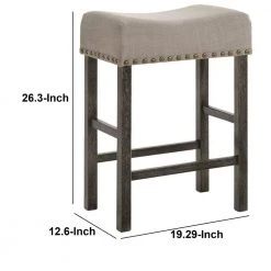 Beige and Gray Wooden Counter Height Stool 26.3 in. with Linen Upholstered Saddle Seat (Set of 2) by Benjara -Cheap Benjara Store beige gray benjara bar stools bm196677 44 1000